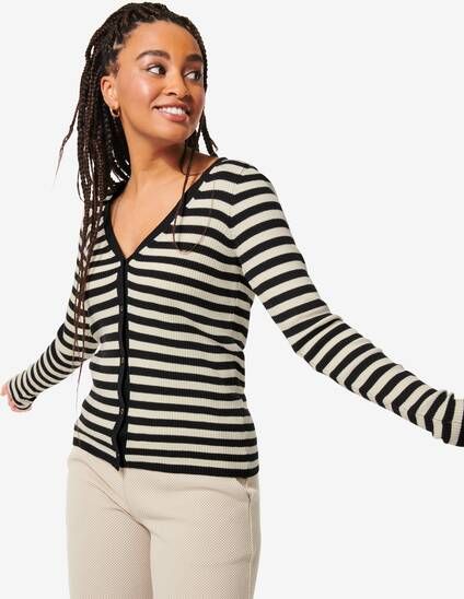 HEMA Dames Gillet Rib Ornella Zwart/wit(zwart/wit )