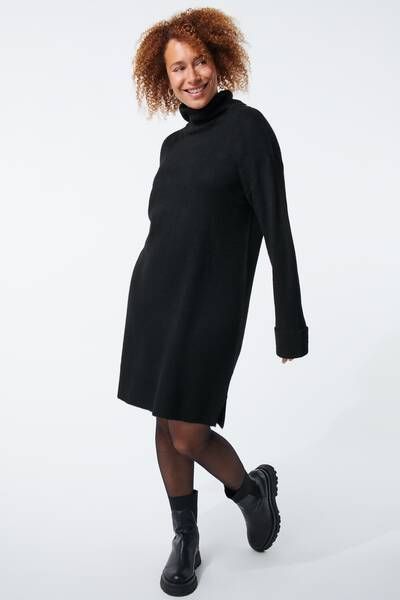 HEMA Dames Jurk Met Col Gebreid Vicky Zwart(zwart )