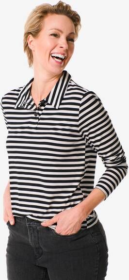 HEMA Dames Polo T shirt Harley Zwart/wit(zwart/wit )
