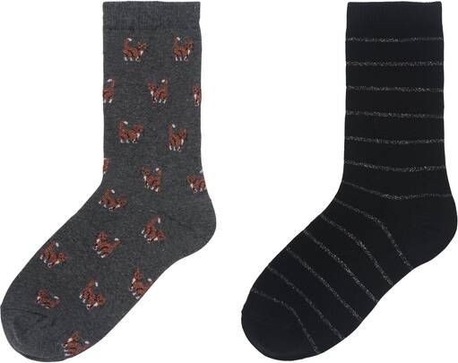 HEMA Dames Sokken Met Katoen En Glitters 2 Paar Grijsmelange(grijsmelange )