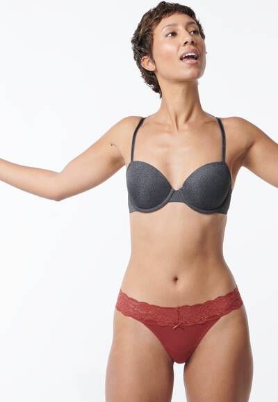 HEMA Dames String Katoen Met Kant Donkerrood(donkerrood )