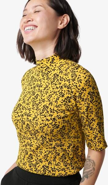 HEMA Dames T shirt Clara Rib Geel(geel )