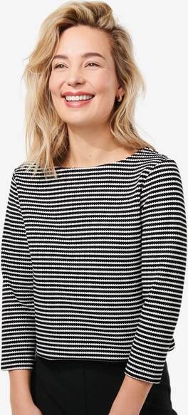 HEMA Dames T shirt Kacey Structuur Zwart/wit(zwart/wit )