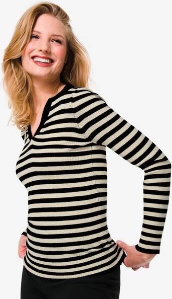 HEMA Dames Trui Rib Met Polokraag Louisa Zwart/wit(zwart/wit )