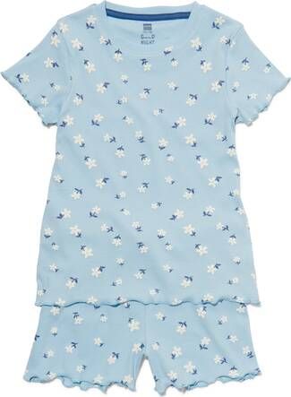 HEMA Kinder Shortama Rib Bloemen Lichtblauw(lichtblauw )