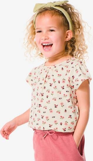 HEMA Kinder T shirt Met Bloemen Gebroken Wit(gebroken wit )
