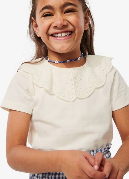 HEMA Kinder T shirt Met Broderie Kraag Gebroken Wit(gebroken wit )