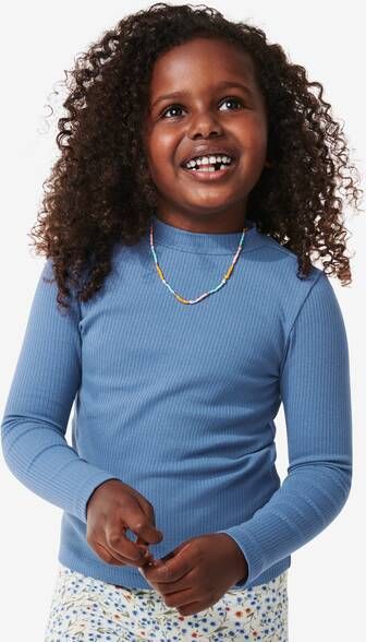 HEMA Kinder T shirt Met Ribbels Blauw(blauw )