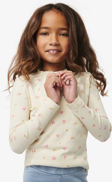 HEMA Kinder T shirt Met Ribbels Gebroken Wit(gebroken wit )