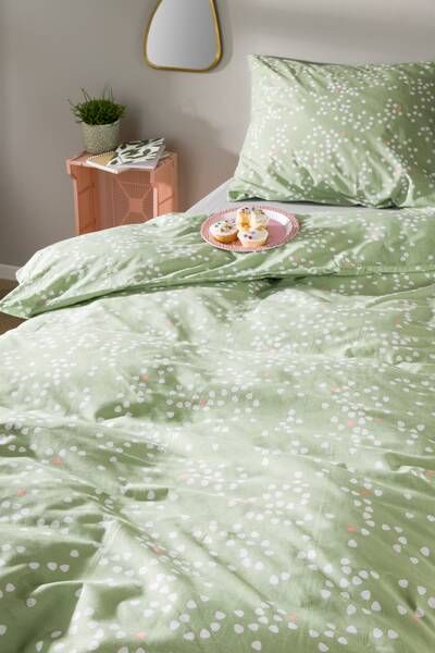 HEMA Kinderdekbedovertrek 140x200 Zacht Katoen Spikkels(groen )