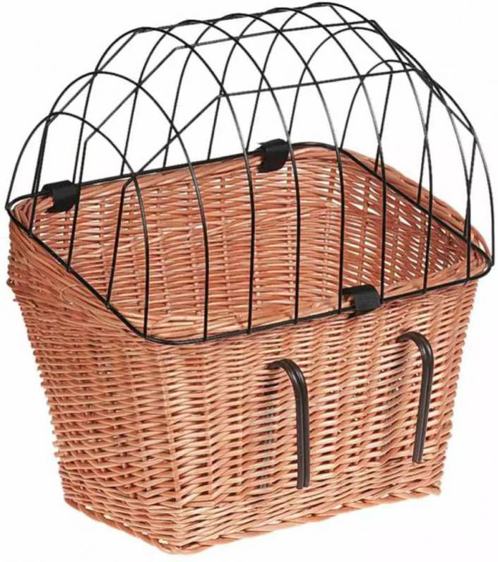 Flamingo Fietsmand Riet Met Afdekrooster Hondenfietsaccessoires 31.6x46.6x39.8 cm Bruin Zwart