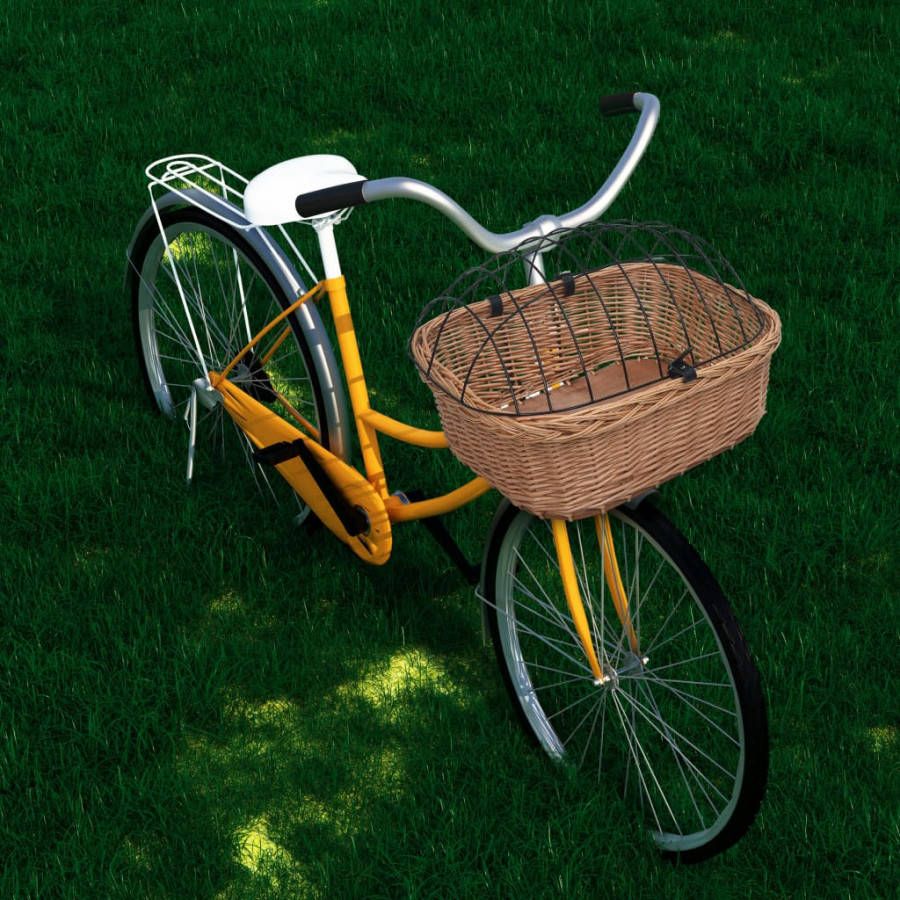 VIDAXL Fietsstuurmand met deksel 50x45x35 cm natuurlijk wilgen
