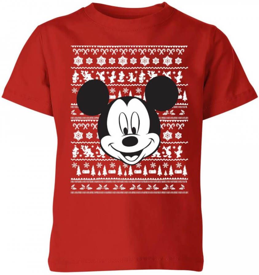 Disney Mickey Mouse Face kinder kerst t shirt Rood 146/152(11 12 jaar )
